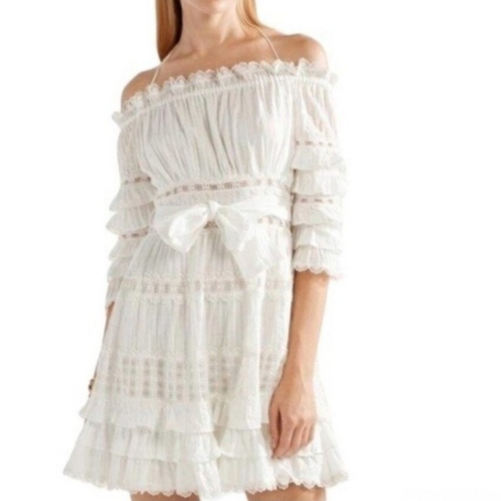 Zimmerman off shoulder white 3/4 sleeves multi frills tier summer Dress size:1